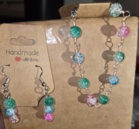 Fire cracked glass wire wrapped jewelry set