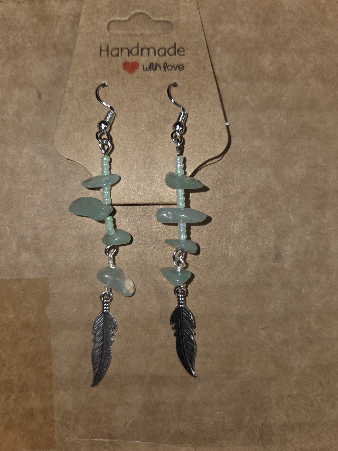 Aventurine crystal feather drop earrings