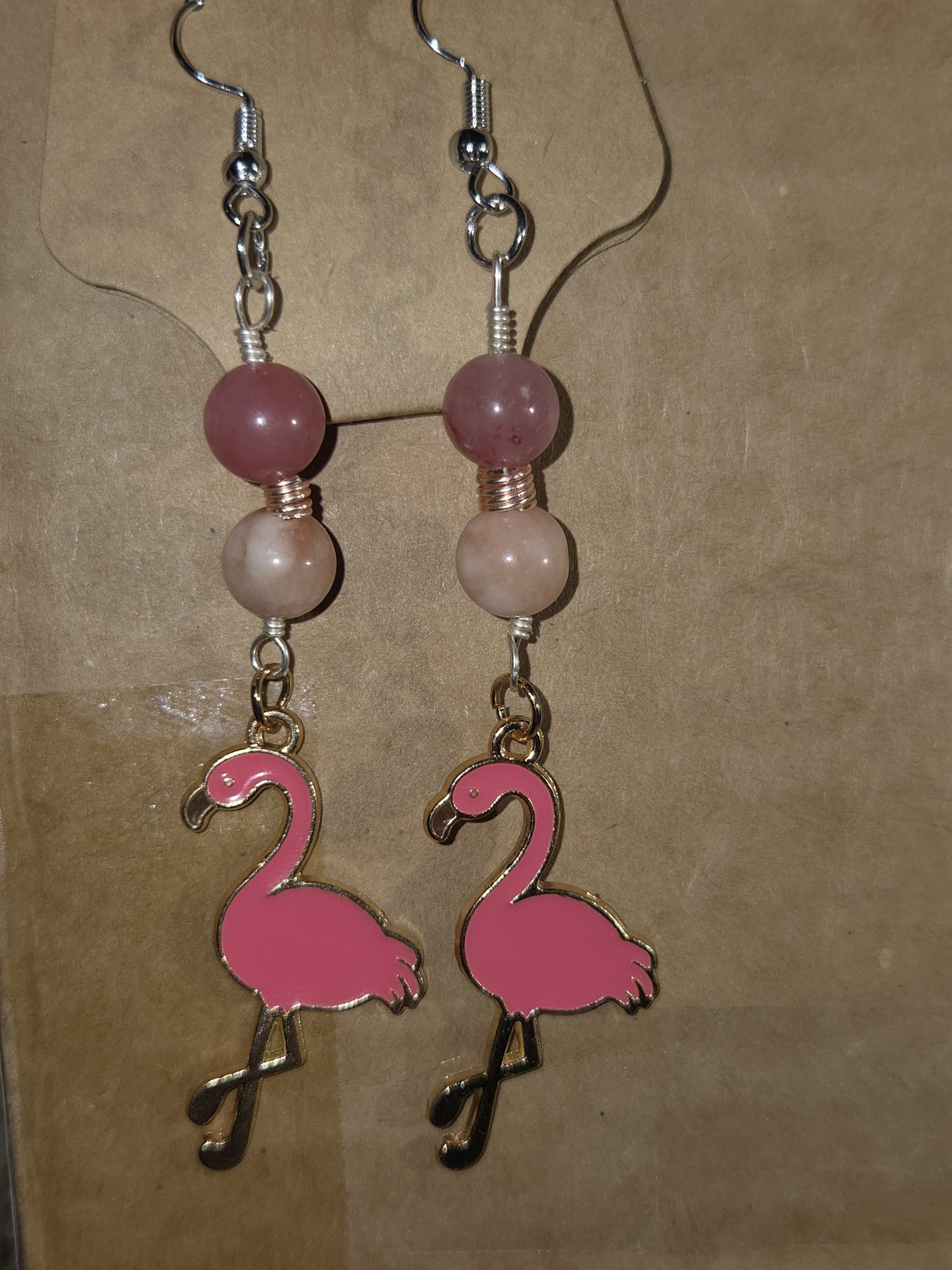 Flamingo and gemstone wire wrapped jewelry set