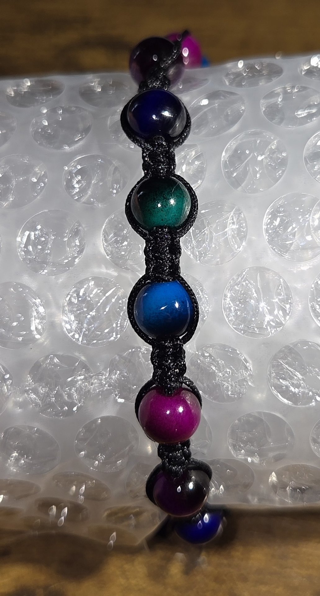 Celestial galaxy tiger eye adjustable macramé bracelet
