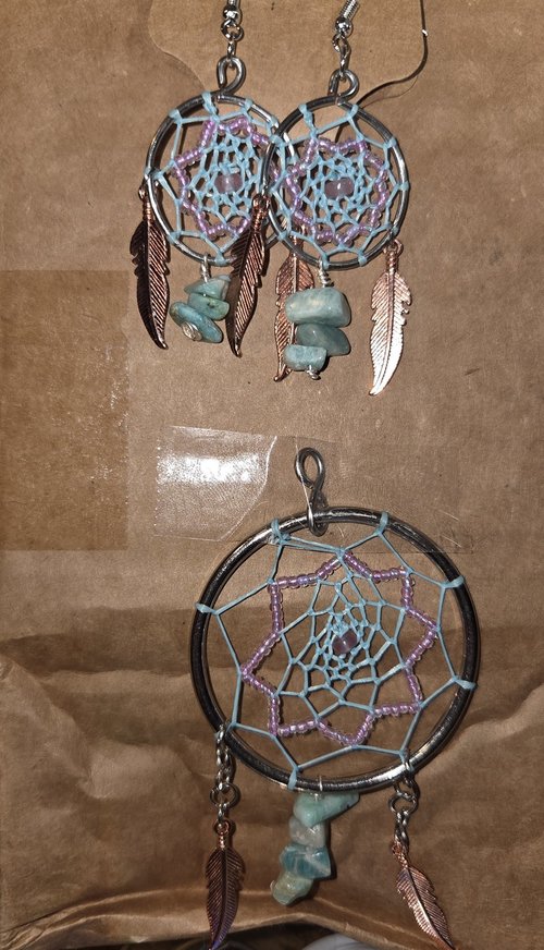  Dreamcatcher earring and necklace gemstone jewelry set