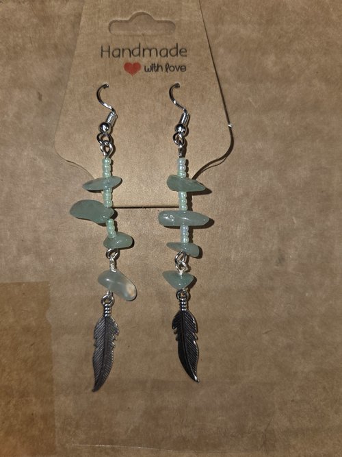 Aventurine crystal feather drop earrings